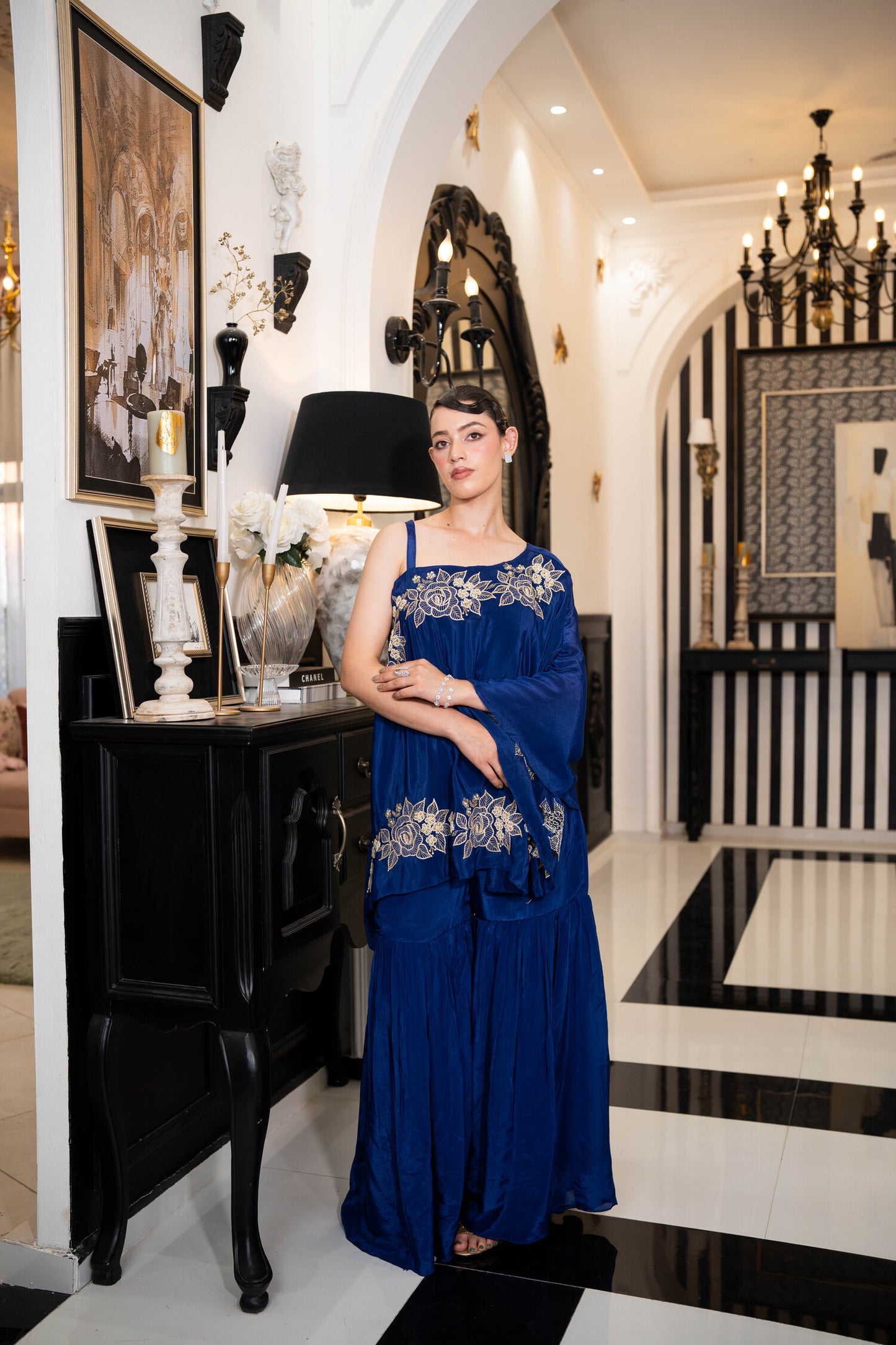 Sapphire Blossom Kaftan Set