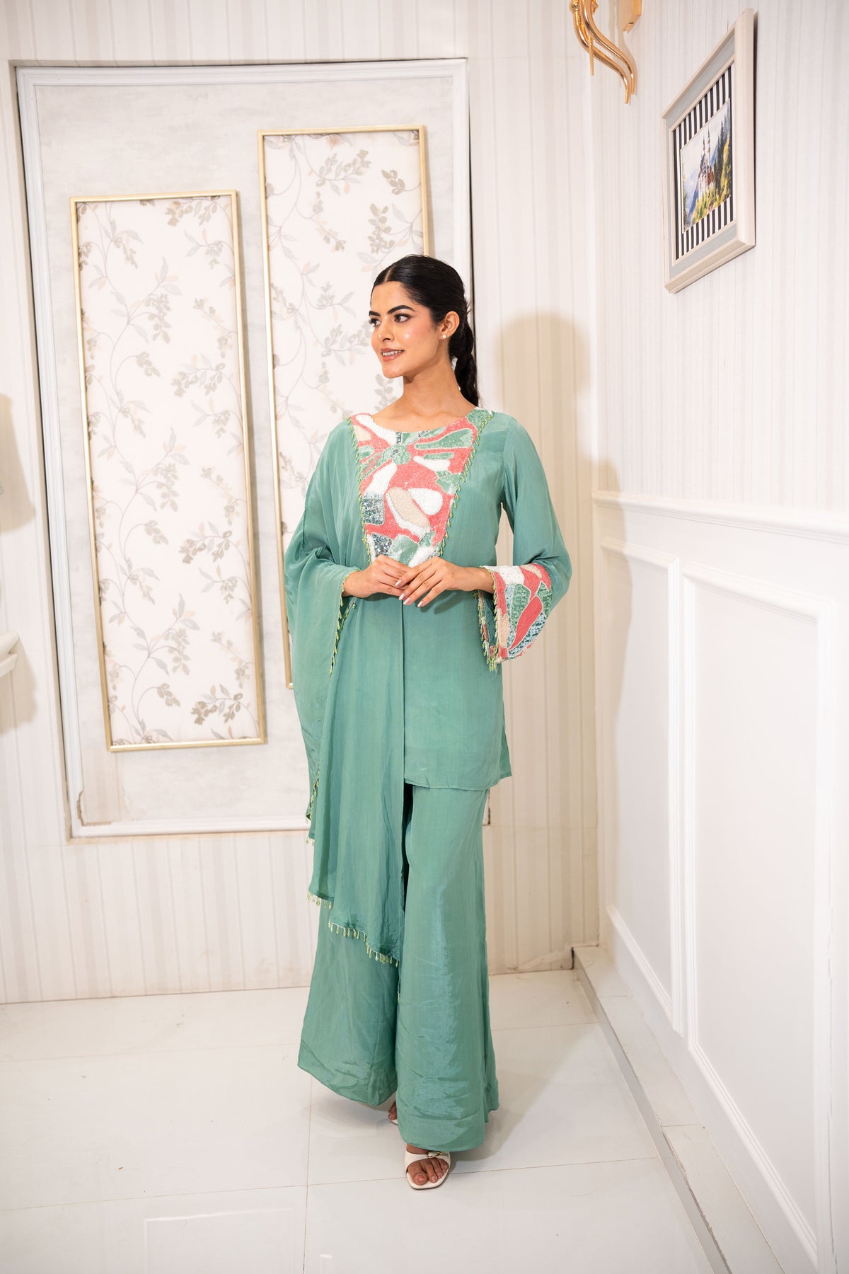 Aqua Celeste Drape Saree Gown
