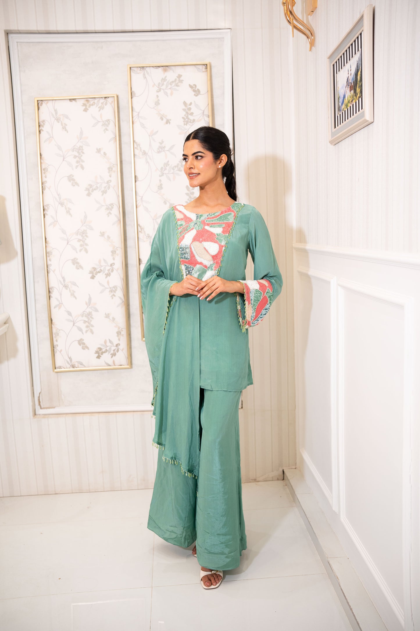 Aqua Celeste Drape Saree Gown