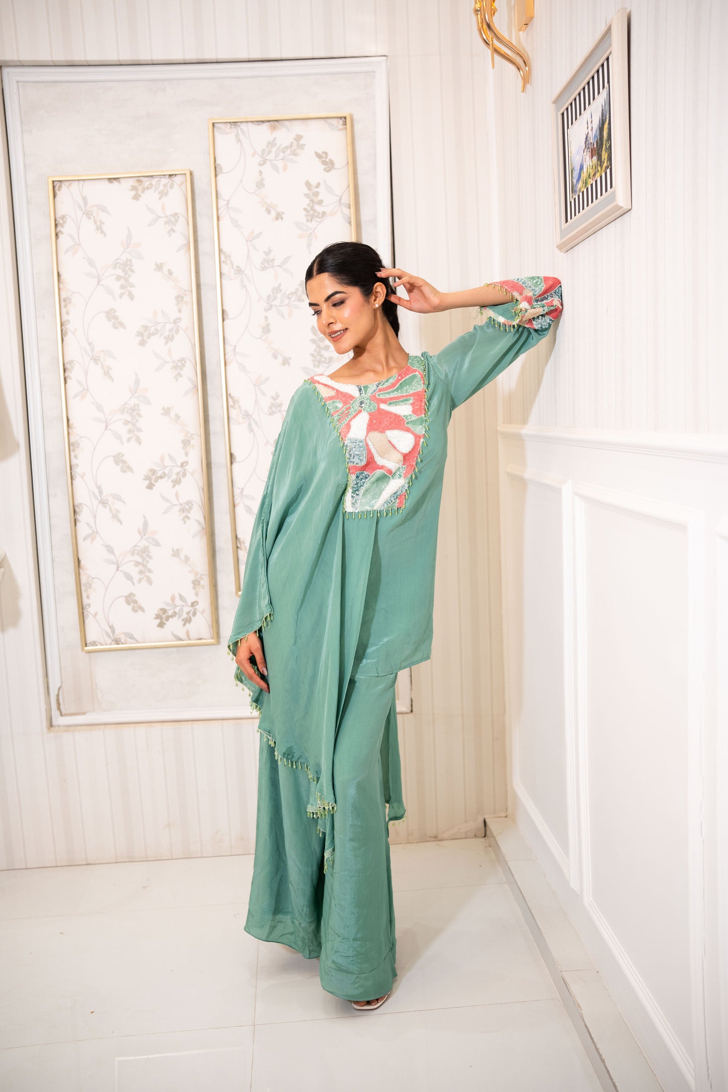 Aqua Celeste Drape Saree Gown