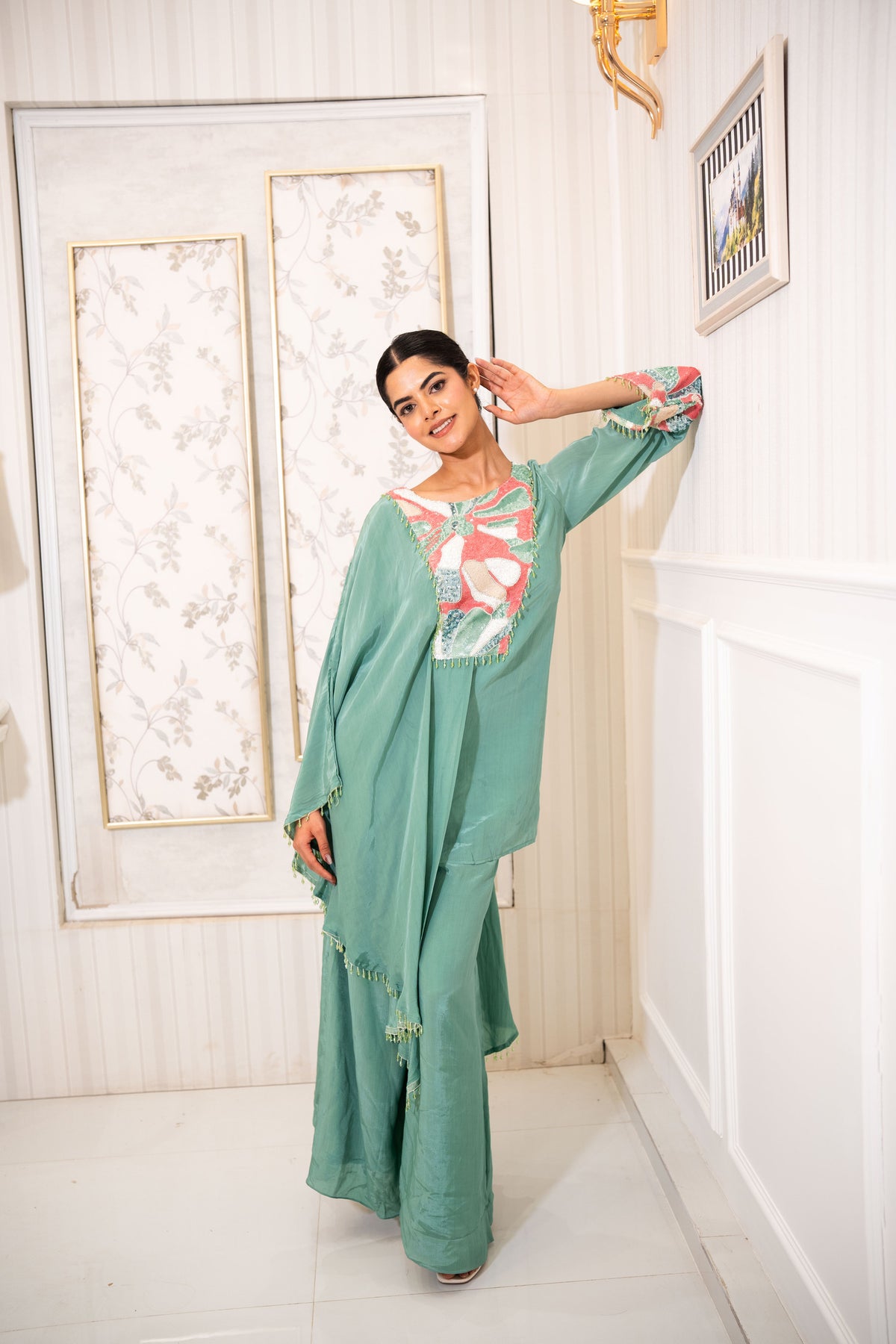 Aqua Celeste Drape Saree Gown