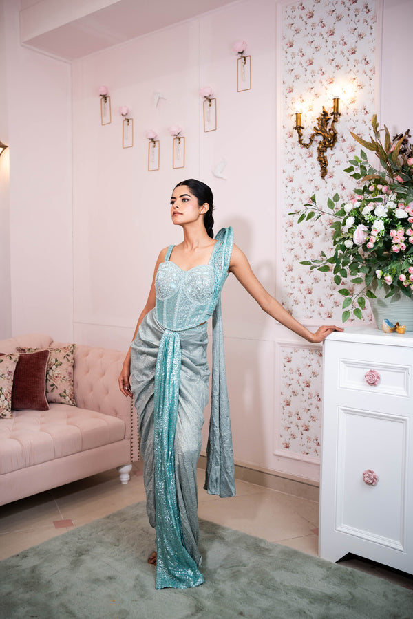 Glacial Bloom Corset Saree