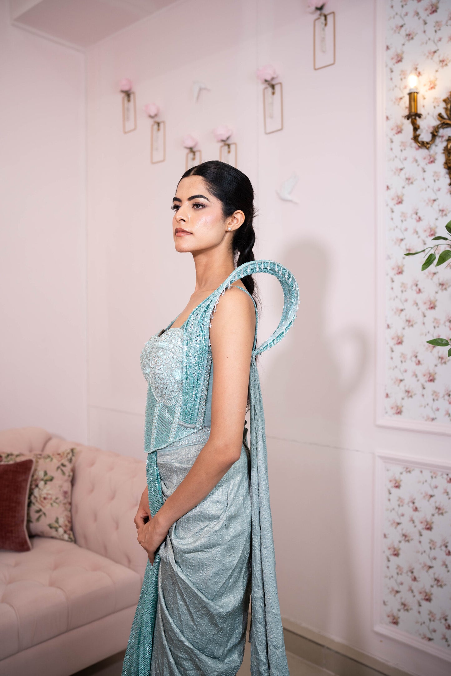 Glacial Bloom Corset Saree