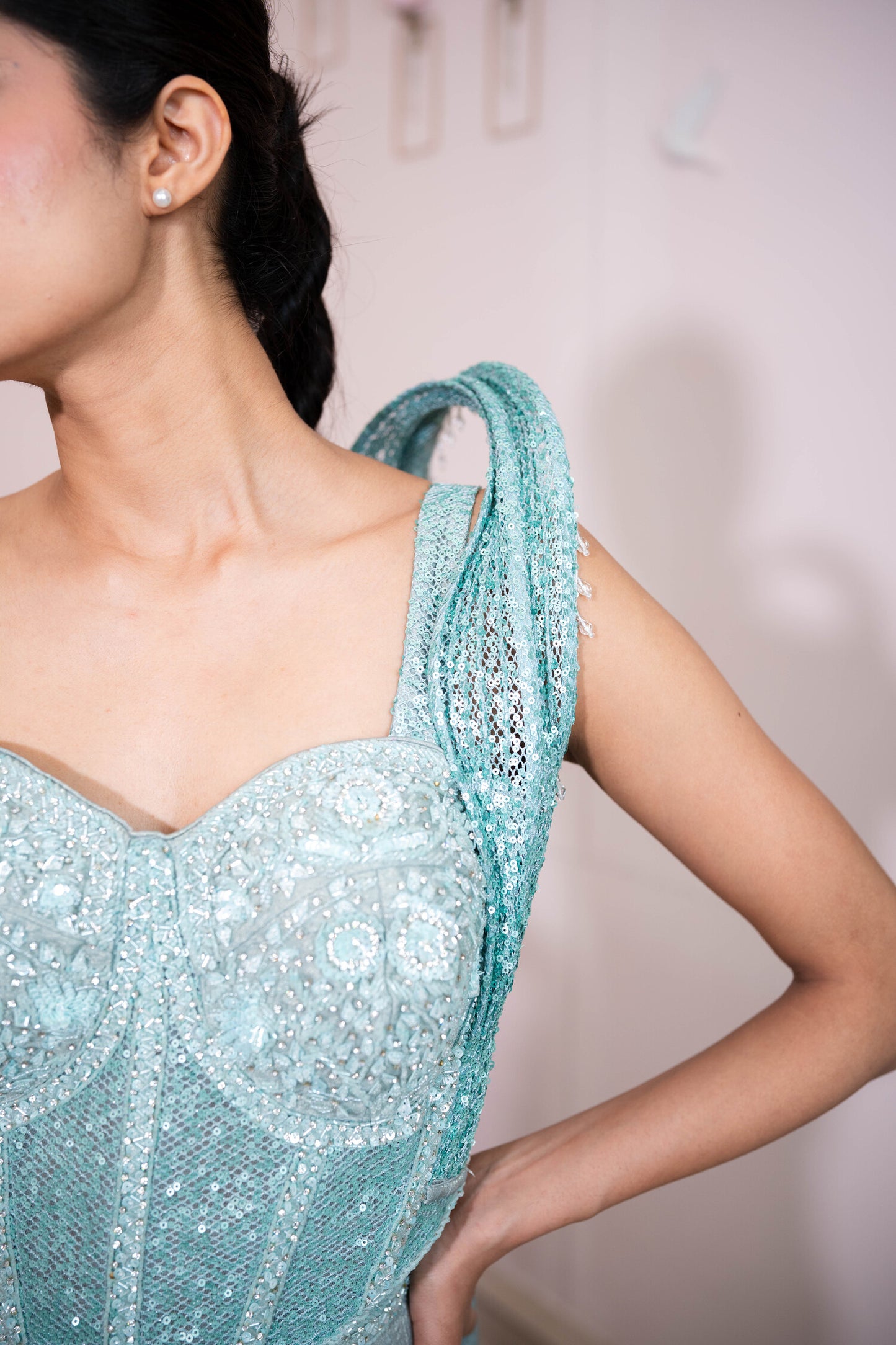 Glacial Bloom Corset Saree