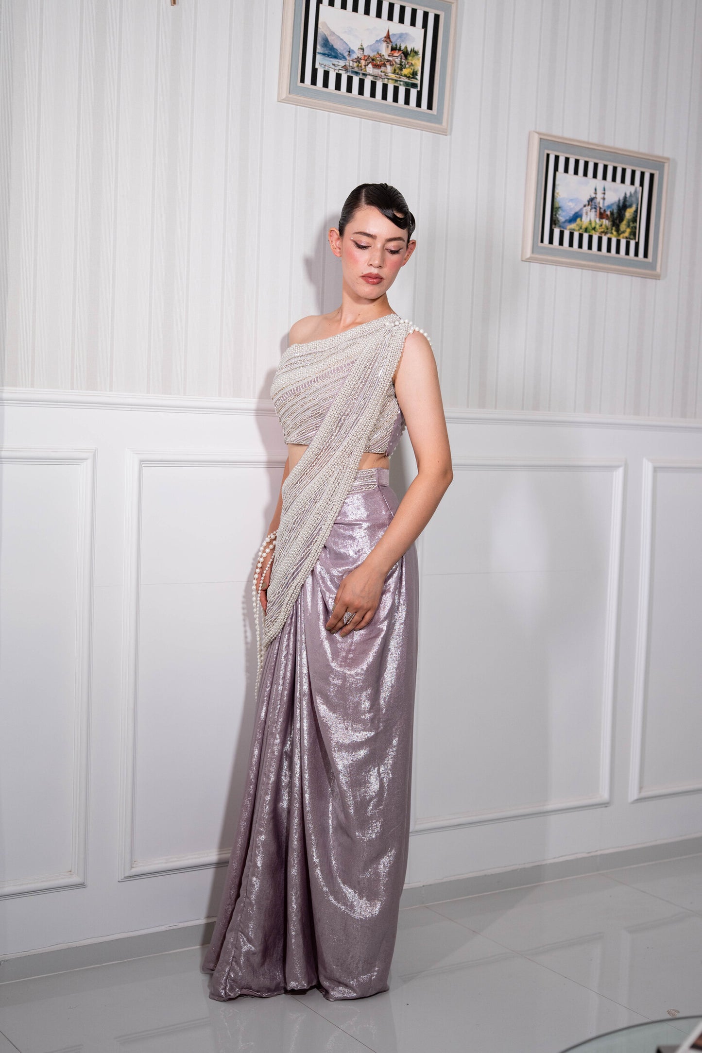 Silver Mist Pearl Draped Saree