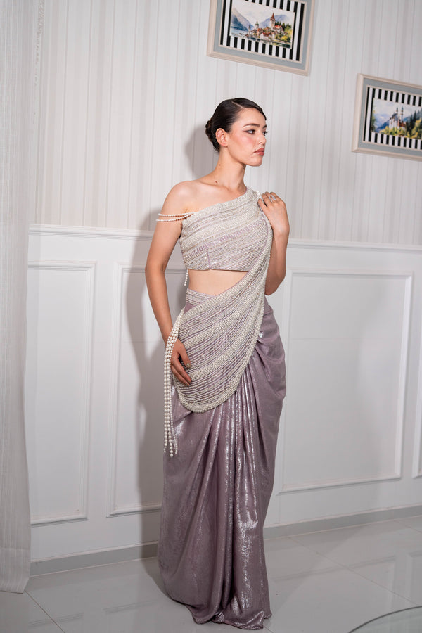 Silver Mist Pearl Draped Saree