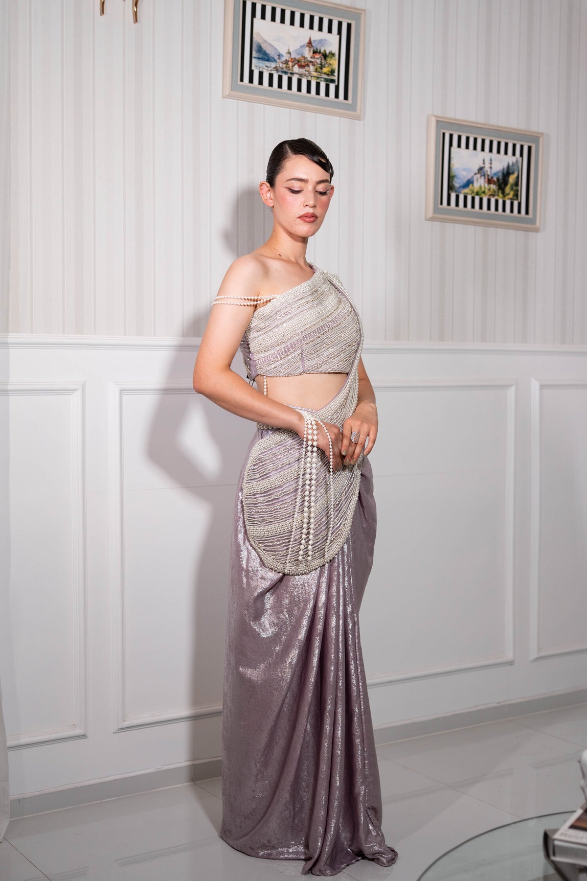 Silver Mist Pearl Draped Saree