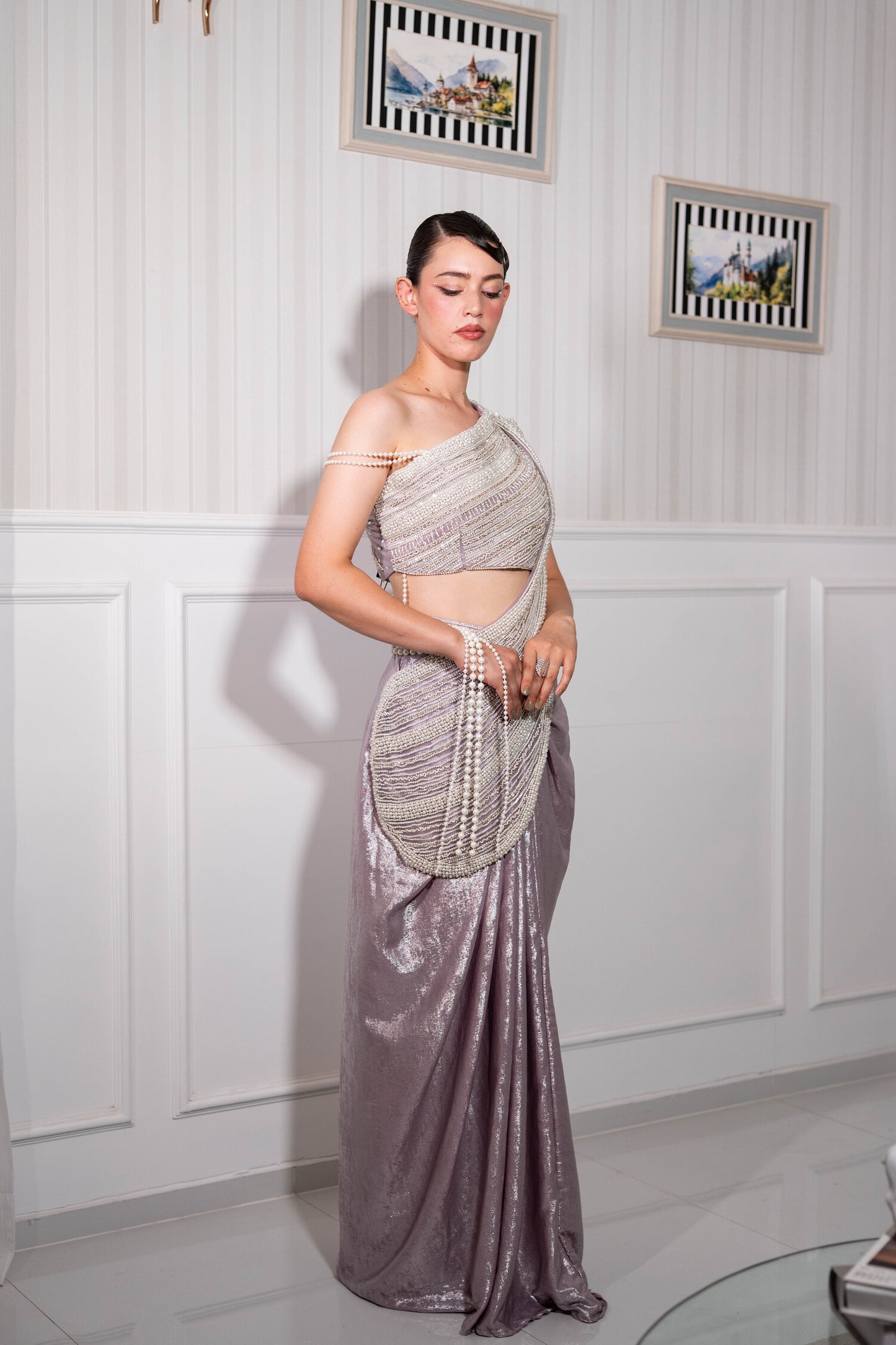 Silver Mist Pearl Draped Saree