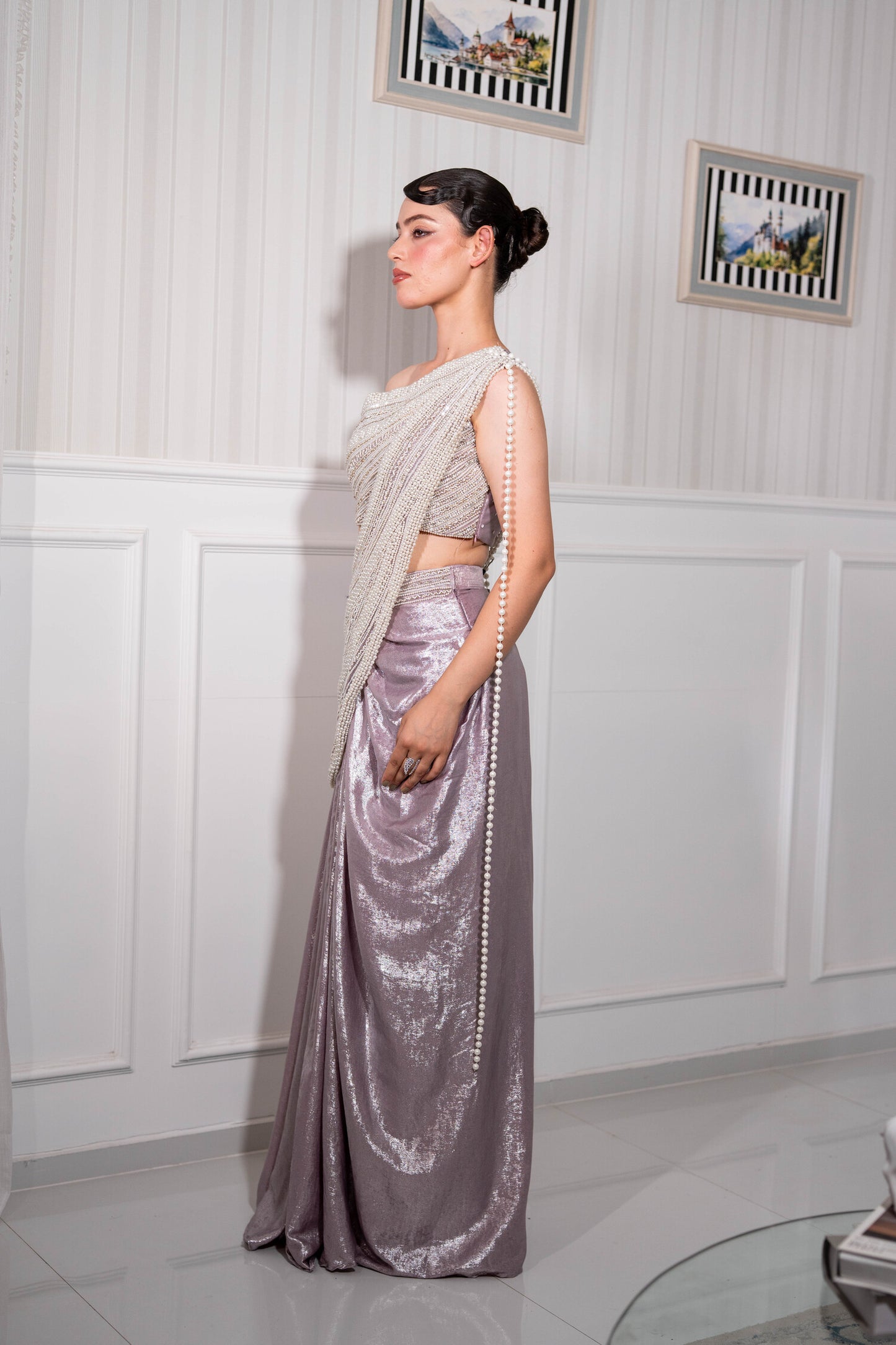 Silver Mist Pearl Draped Saree