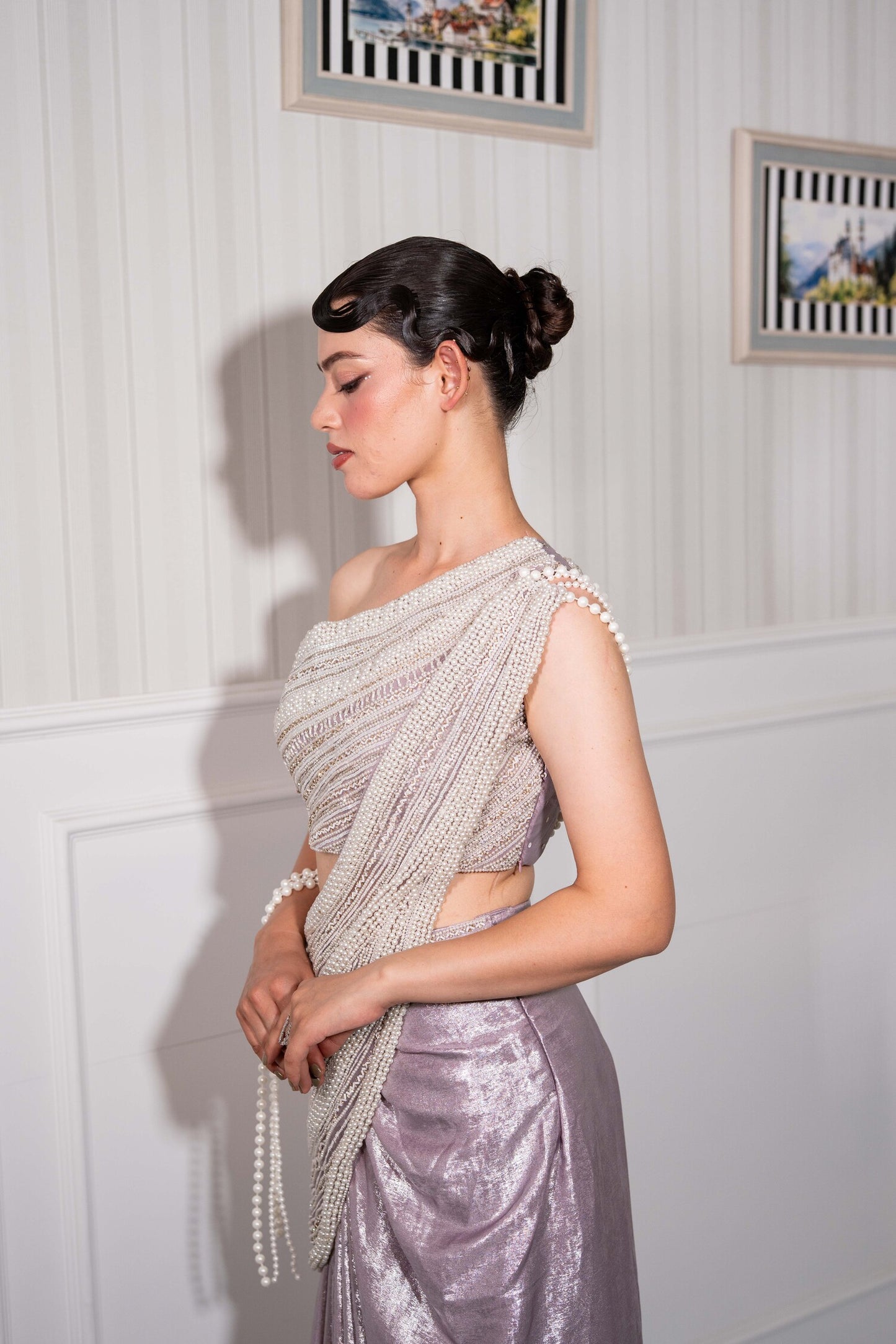 Silver Mist Pearl Draped Saree