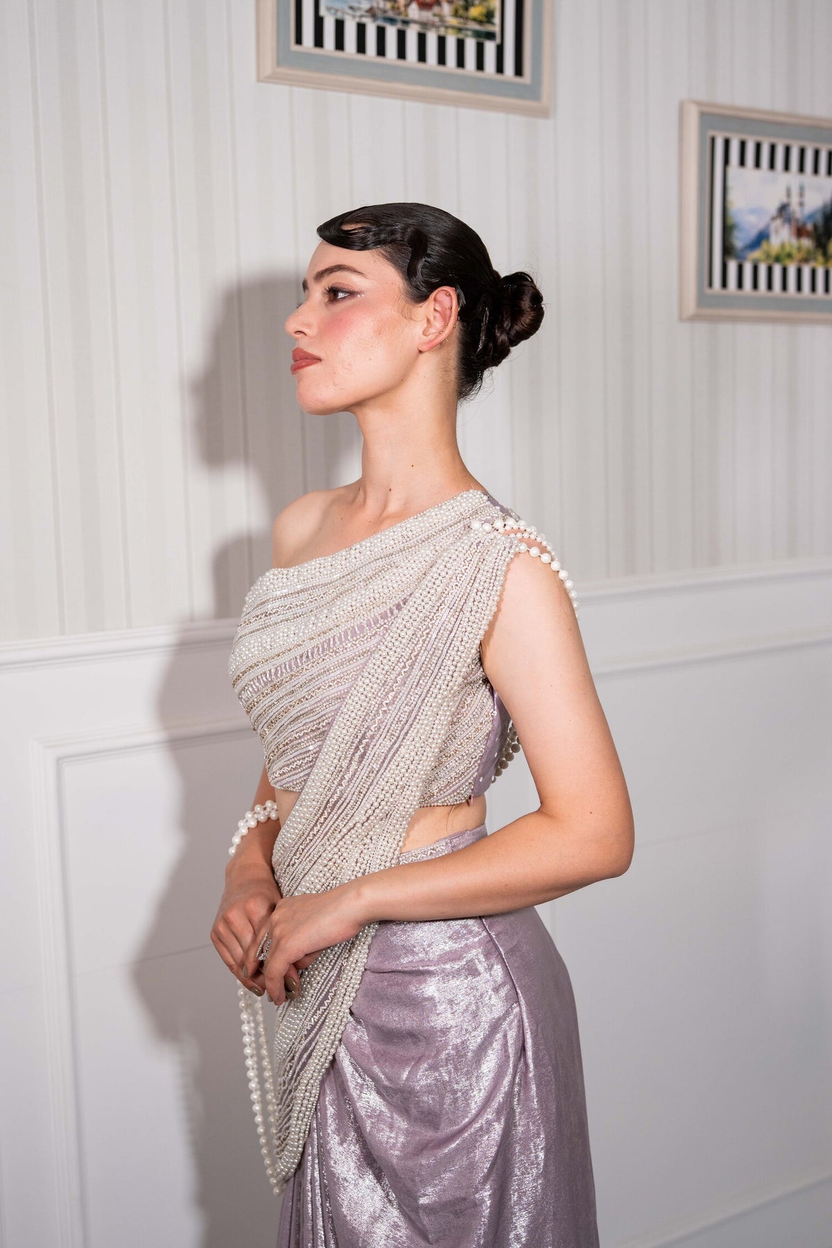 Silver Mist Pearl Draped Saree