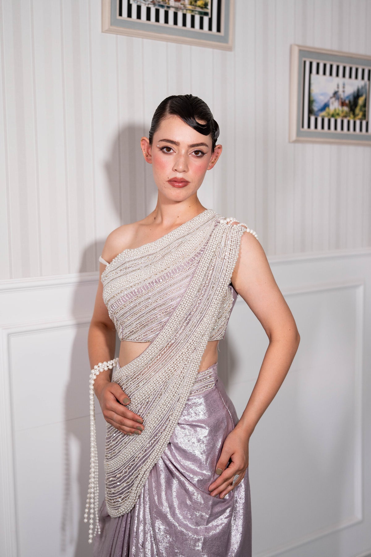 Silver Mist Pearl Draped Saree