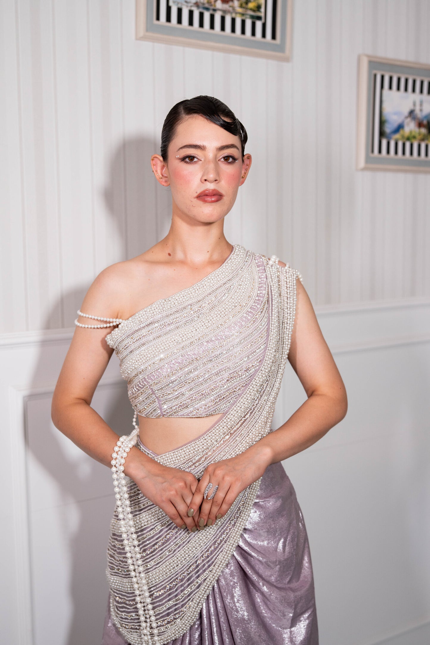 Silver Mist Pearl Draped Saree