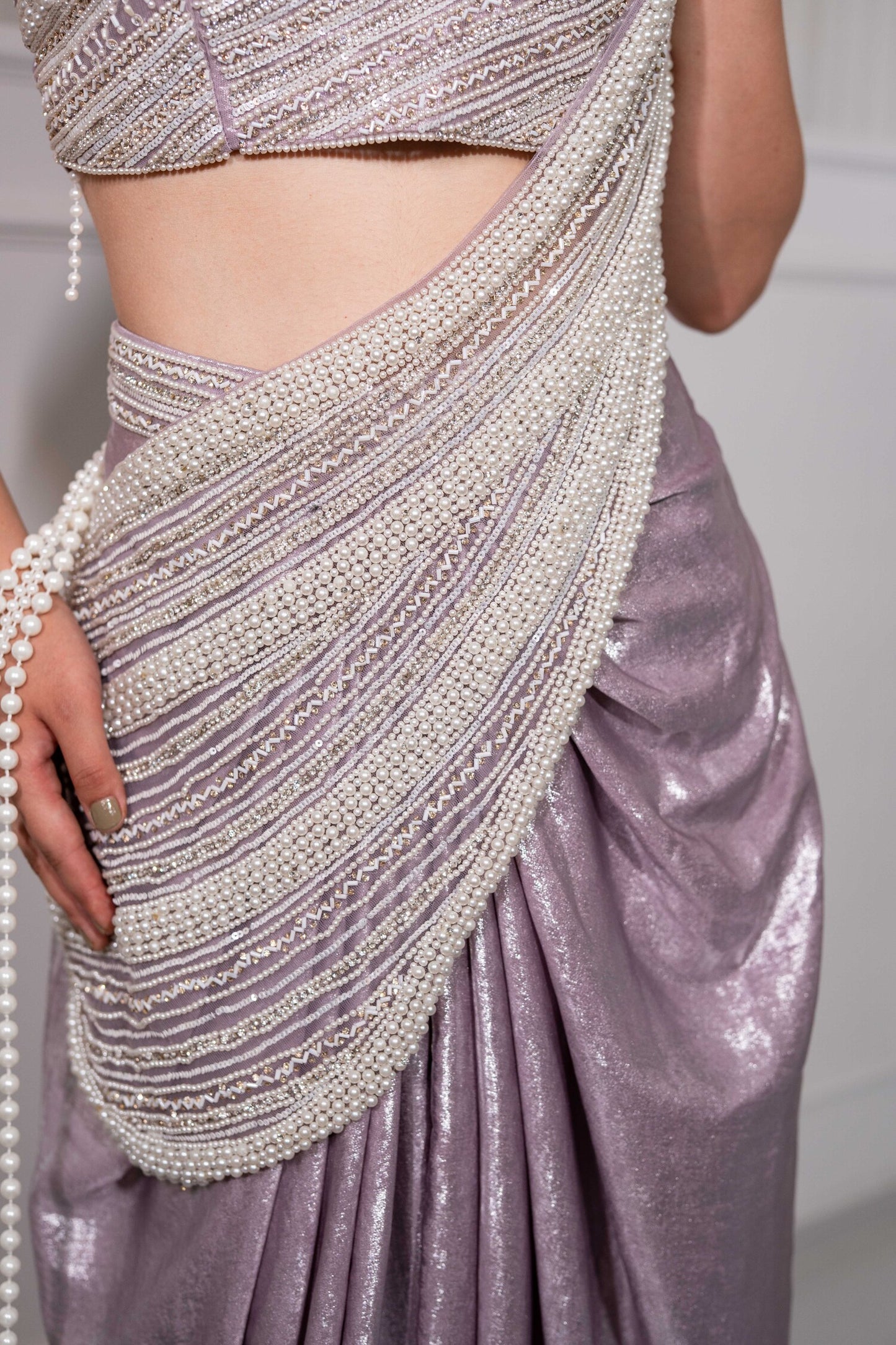 Silver Mist Pearl Draped Saree