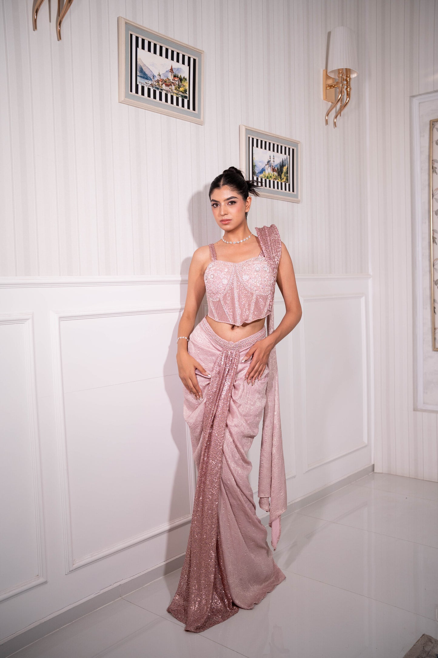 Rose Stardust Sequin Saree
