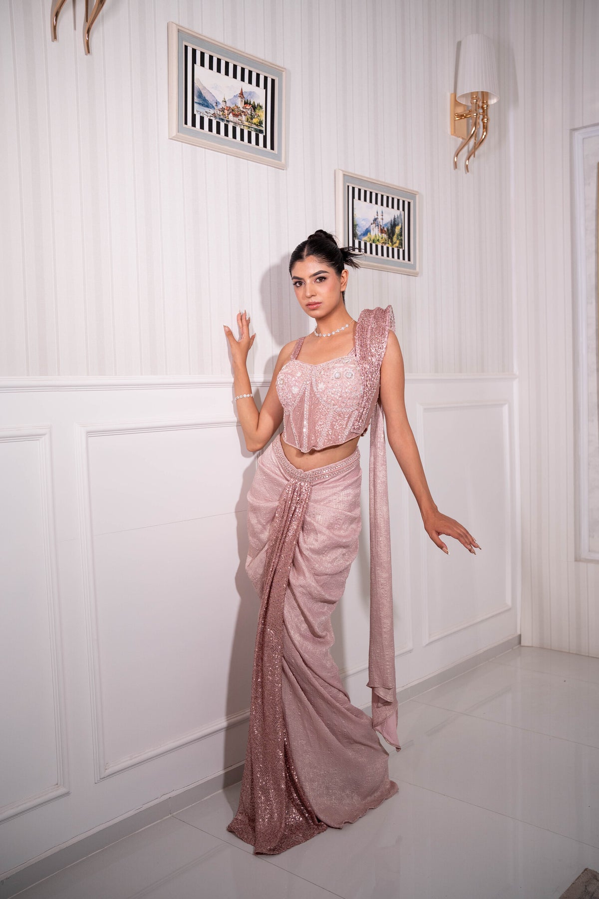 Rose Stardust Sequin Saree