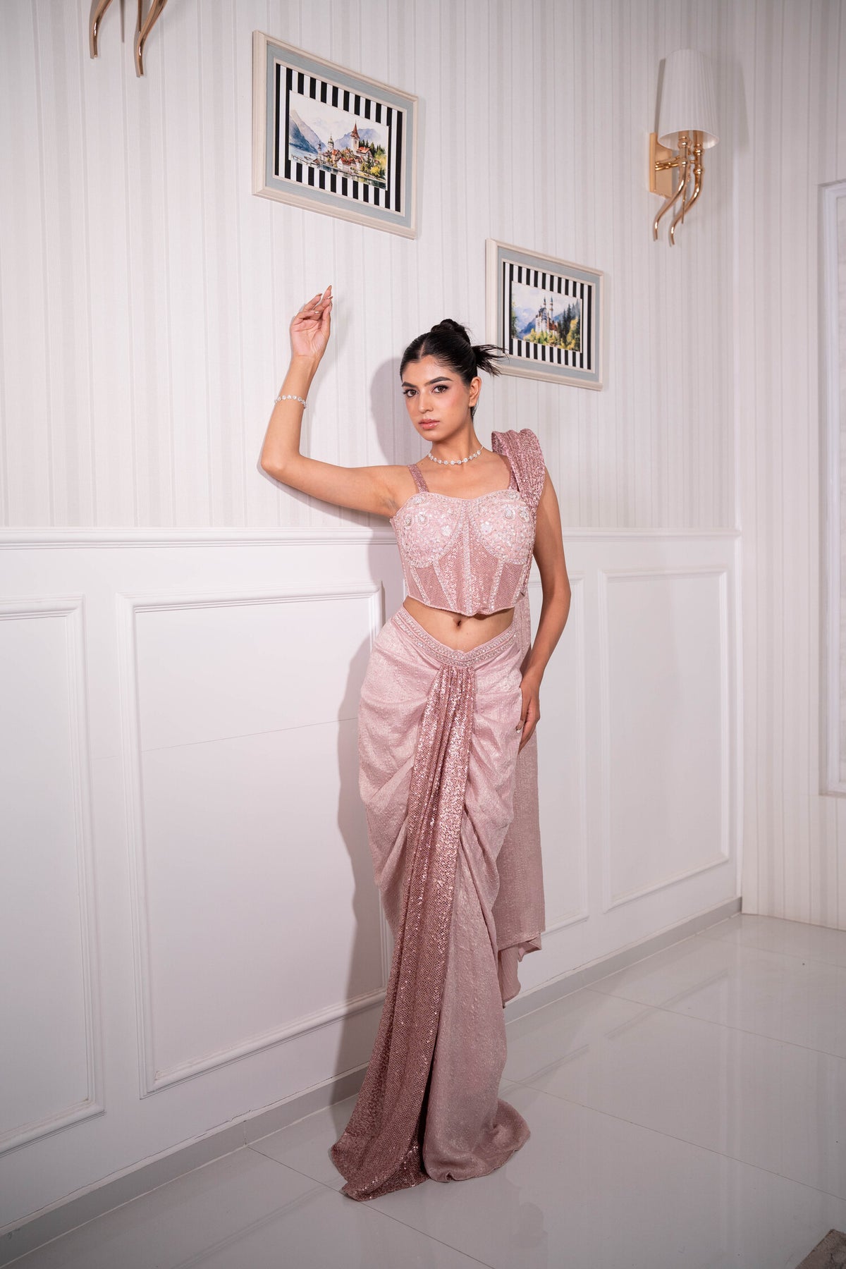 Rose Stardust Sequin Saree