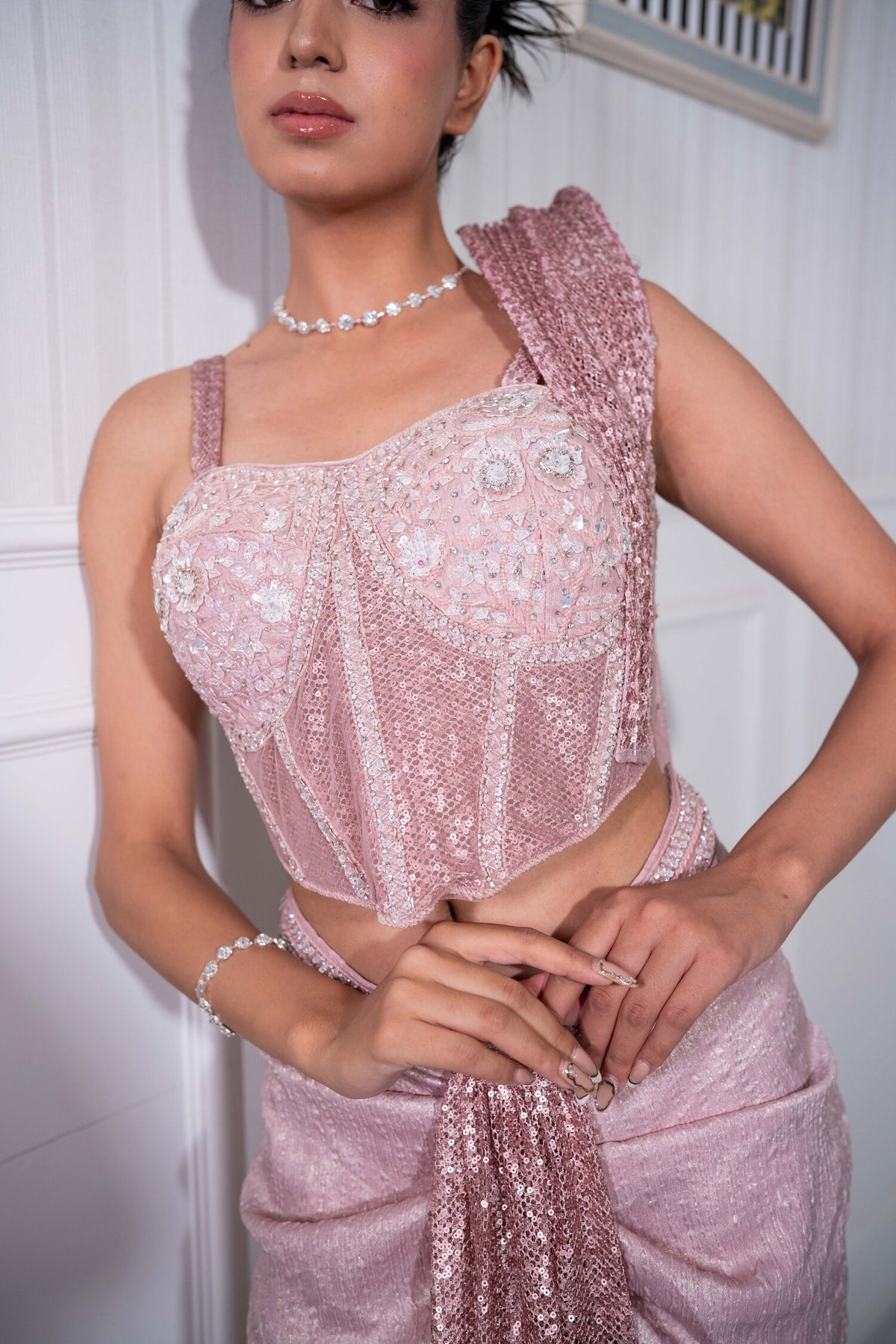 Rose Stardust Sequin Saree