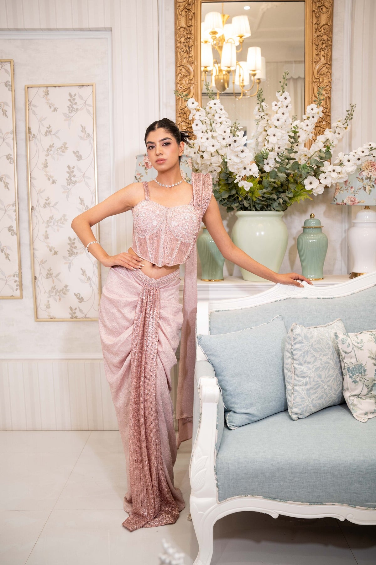 Rose Stardust Sequin Saree