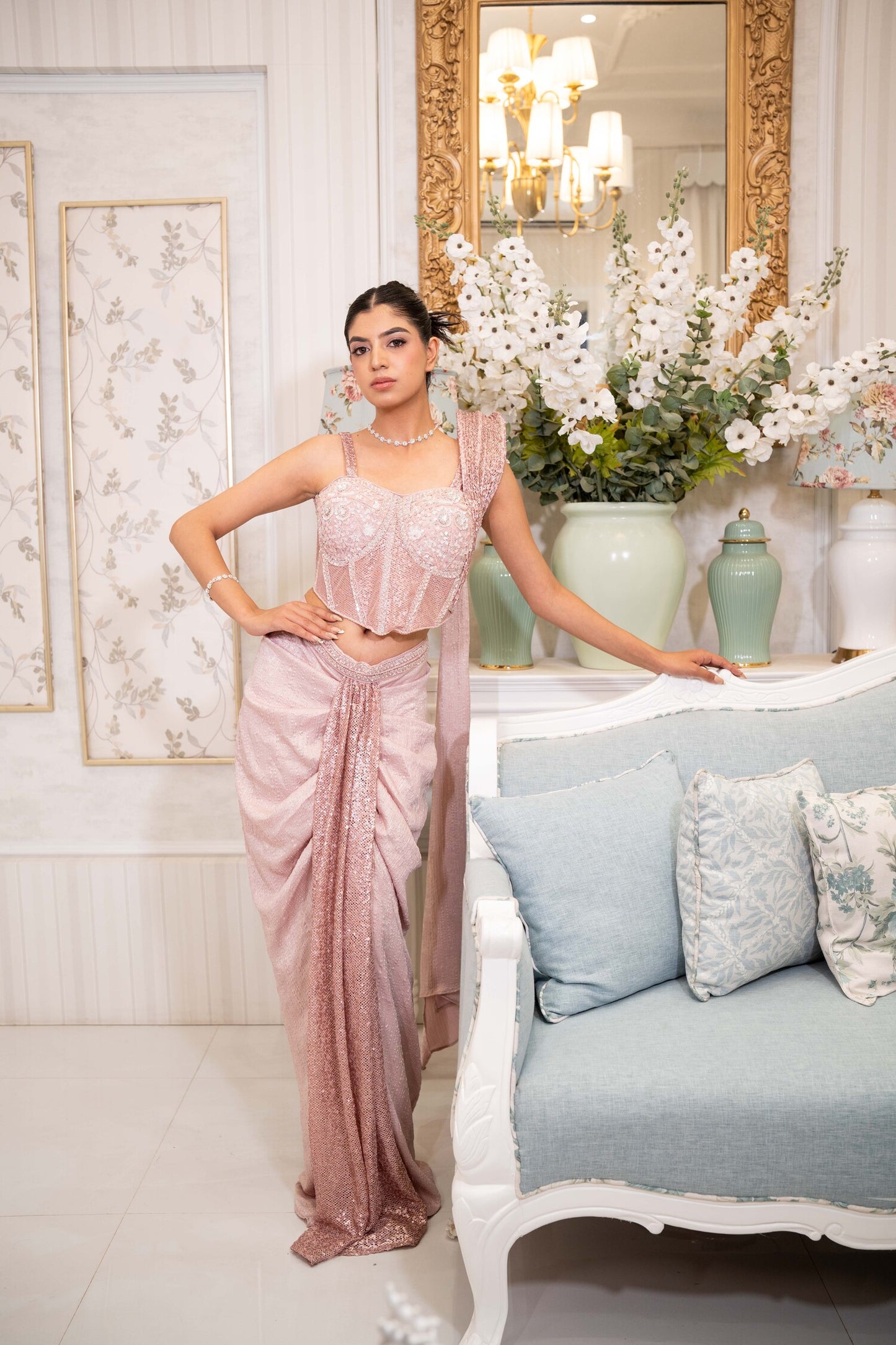 Rose Stardust Sequin Saree